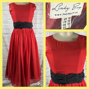Lindy Bop Audrey Retro Dress Women's UK 10 US Small Sleeveless Over-The-Knee Red